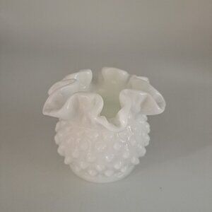 Fenton Hobnail Ruffled White Milk Glass Bowl